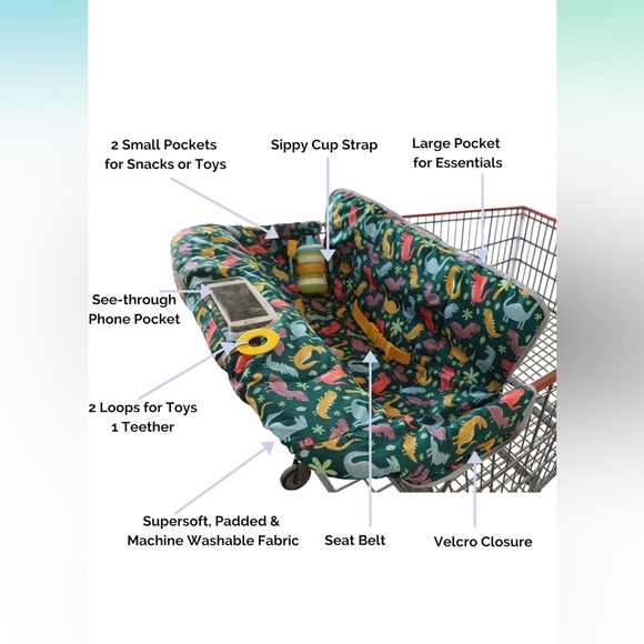 High chair and shopping card cover for kids/babies. Multicolored dinosaurs - Picture 7 of 13